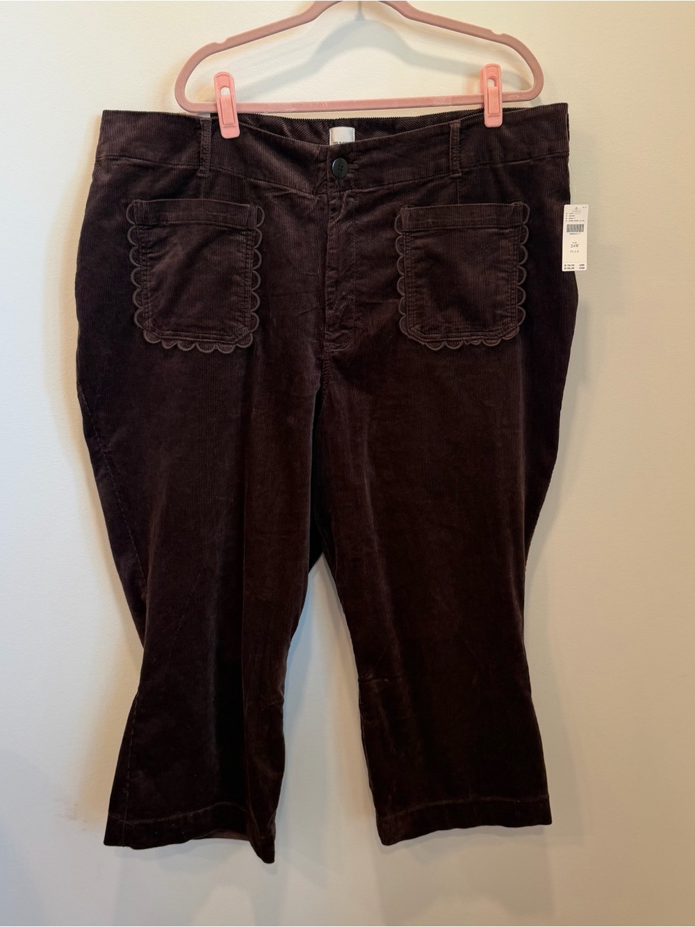 Maeve Colette Corduroy High Rise Wide Leg Cropped Pant Brown 24W Anthro Plus NWT